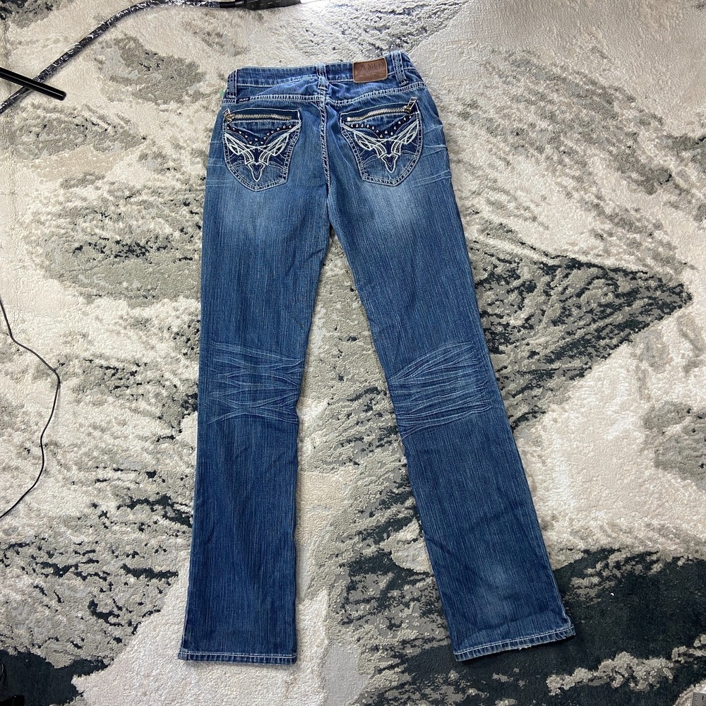 Adiktd Jeans Womens 6 Blue Denim Cotton Stretch Embroidered Straight Leg Zip Fly